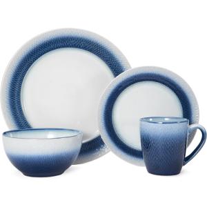 imagePfaltzgraff Eclipse Blue 16Piece Stoneware Round Dinnerware Set 1 inch dinner plate 8 inch salad plate 6 inch soup cereal bowl 26 ounce and 14 ounce mug BlueWhite