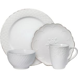 imagePfaltzgraff French Lace White 16 Piece Dinnerware Set Service for 4