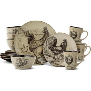 imagePfaltzgraff Homespun Rooster 16Piece Dinnerware Set Service for 4 Brown