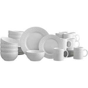 imagePfaltzgraff Sylvia 32Piece White Dinnerware Set Service for 8 Durable Stoneware Plates Bowls and Mugs Microwave and Dishwasher Safe