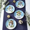 imagePfaltzgraff Evergreen Ernie Snowman Porcelain Salad Plates Set of 4 8 Inch Blue