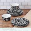 imagePfaltzgraff Midnight Blooms 12 Piece Floral Stoneware Dinnerware Plate Bowl Dish Set Service for 4 BlackBlack