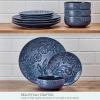 imagePfaltzgraff Midnight Blooms 12 Piece Floral Stoneware Dinnerware Plate Bowl Dish Set Service for 4 BlackBlue
