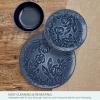 imagePfaltzgraff Midnight Blooms 12 Piece Floral Stoneware Dinnerware Plate Bowl Dish Set Service for 4 BlackBlue