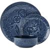 imagePfaltzgraff Midnight Blooms 12 Piece Floral Stoneware Dinnerware Plate Bowl Dish Set Service for 4 BlackBlue
