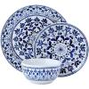 imagePfaltzgraff Midnight Blooms 12 Piece Floral Stoneware Dinnerware Plate Bowl Dish Set Service for 4 BlackBlueWhite
