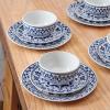 imagePfaltzgraff Midnight Blooms 12 Piece Floral Stoneware Dinnerware Plate Bowl Dish Set Service for 4 BlackBlueWhite