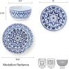 imagePfaltzgraff Midnight Blooms 12 Piece Floral Stoneware Dinnerware Plate Bowl Dish Set Service for 4 BlackBlueWhite