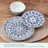 imagePfaltzgraff Midnight Blooms 12 Piece Floral Stoneware Dinnerware Plate Bowl Dish Set Service for 4 BlackBlueWhite