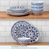 imagePfaltzgraff Midnight Blooms 12 Piece Floral Stoneware Dinnerware Plate Bowl Dish Set Service for 4 BlackBlueWhite