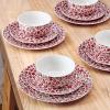 imagePfaltzgraff Radiant Blossom 12 Piece Floral Stoneware Dinnerware Plate Bowl Dish Set Service for 4 RedRed Blossom