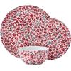 imagePfaltzgraff Radiant Blossom 12 Piece Floral Stoneware Dinnerware Plate Bowl Dish Set Service for 4 RedRed Blossom