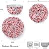 imagePfaltzgraff Radiant Blossom 12 Piece Floral Stoneware Dinnerware Plate Bowl Dish Set Service for 4 RedRed Blossom