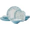 imagePfaltzgraff Garden Blossom Floral 12 Piece Plate Bowl Dinnerware Set Blue
