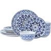 imagePfaltzgraff Midnight Blooms 12 Piece Floral Stoneware Dinnerware Plate Bowl Dish Set Service for 4 BlackBlueWhite
