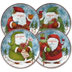 imagePfaltzgraff Evergreen Ernie Santa Salad Plates Set of 4 blue white green redSet of 4