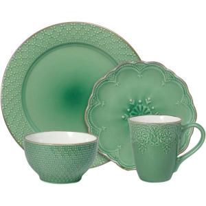 imagePfaltzgraff French Lace Dinnerware Set 16 Piece Green