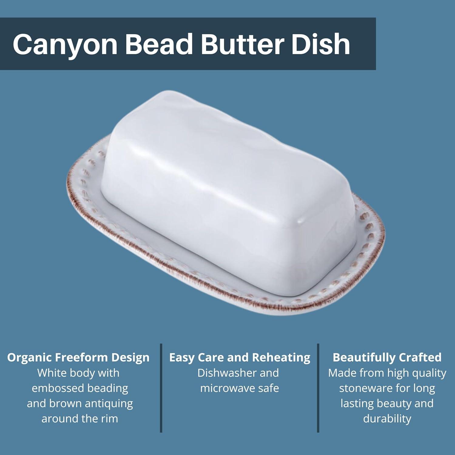 imagePfaltzgraff Canyon Bead Stoneware Covered Butter Dish with Lid 7 Inch White