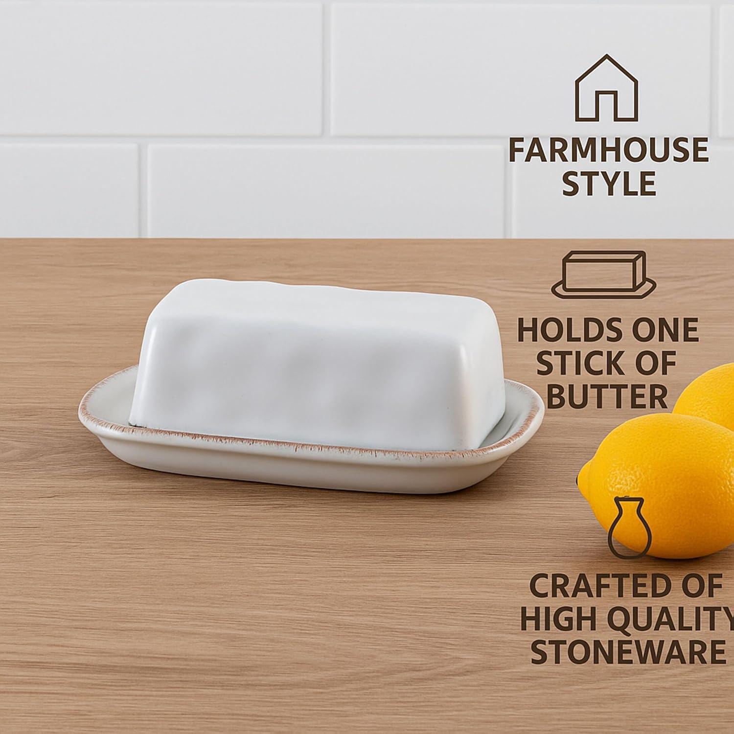 imagePfaltzgraff Canyon Bead Stoneware Covered Butter Dish with Lid 7 Inch White