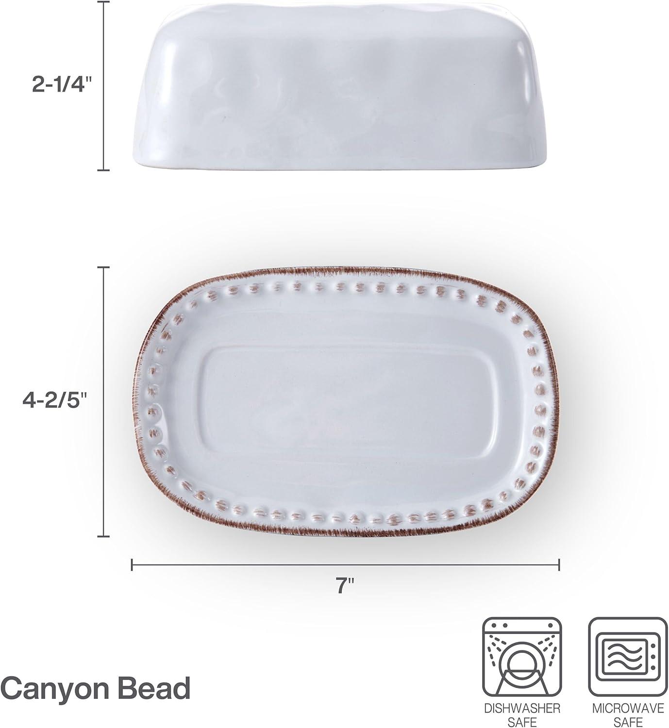 imagePfaltzgraff Canyon Bead Stoneware Covered Butter Dish with Lid 7 Inch White