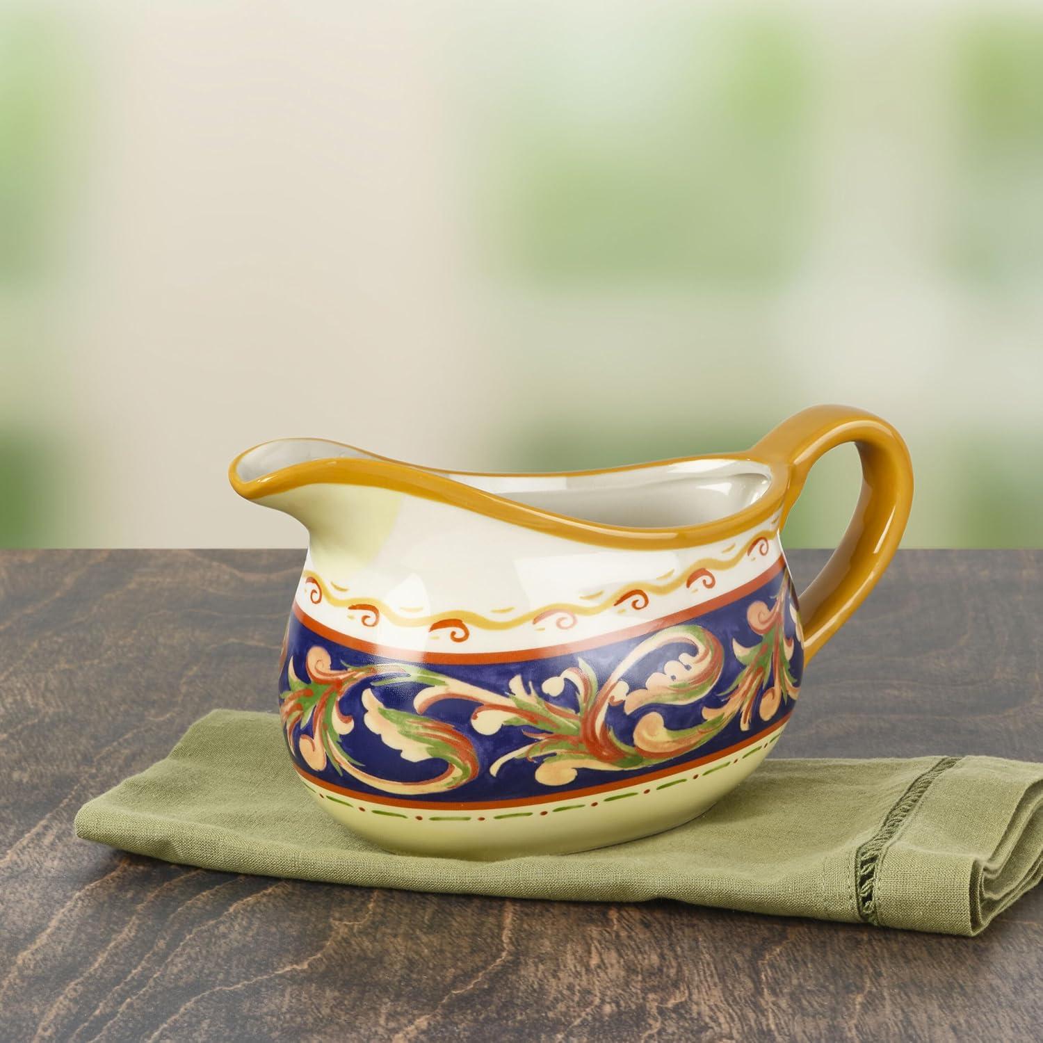 imagePfaltzgraff Villa Della Luna Italian Scroll Stoneware Large Gravy Boat 30 Ounce