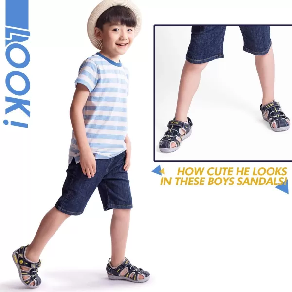 UOVO Boys Sandals Kids Sandals Hiking Athletic Closed-Toe Beach Summer Sandals for Boys Quick-Drying Slip Resistant