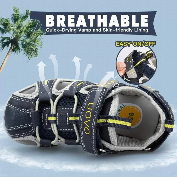 UOVO Boys Sandals Kids Sandals Hiking Athletic Closed-Toe Beach Summer Sandals for Boys Quick-Drying Slip Resistant