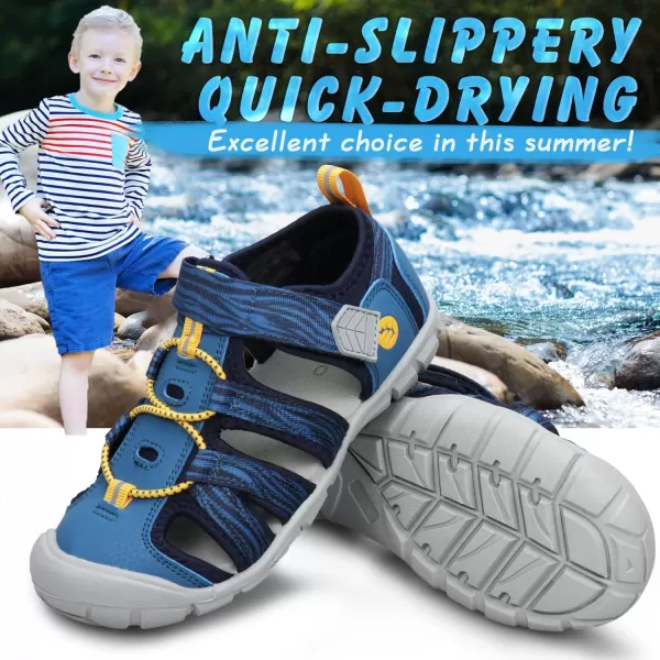 UOVO Boys Sandals Kids Sandals Hiking Athletic Closed-Toe Beach Summer Sandals for Boys Quick-Drying Slip Resistant