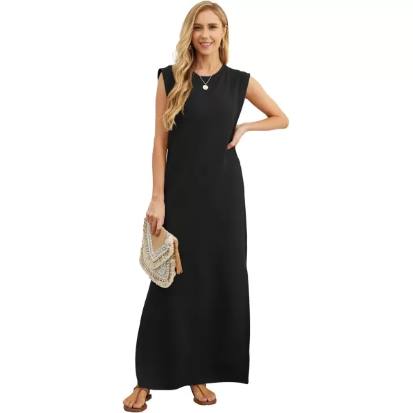 GRECERELLE 2024 Women Summer Crew Neck Casual Loose Split Wrinkle-Free Long Maxi Beach Dress with Pockets