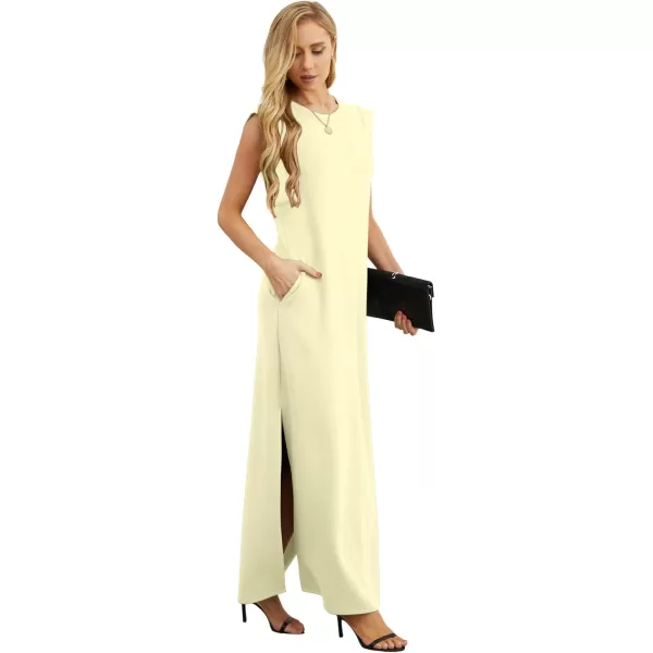 GRECERELLE 2024 Women Summer Crew Neck Casual Loose Split Wrinkle-Free Long Maxi Beach Dress with Pockets