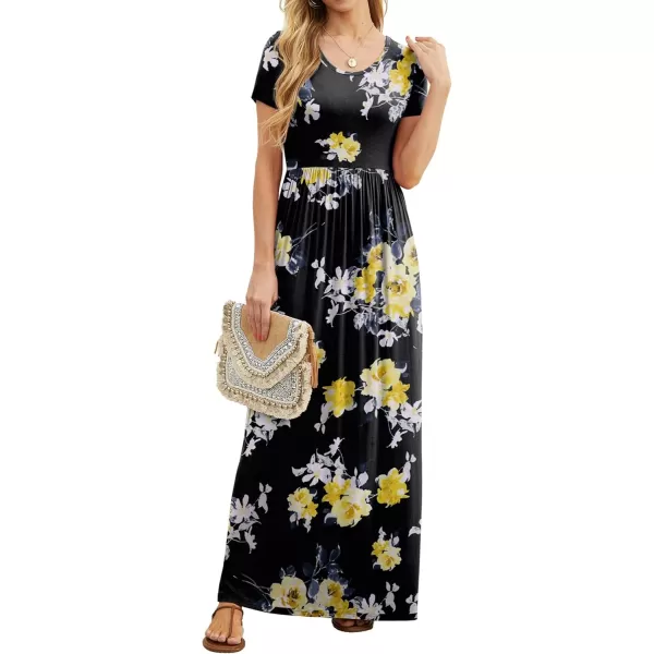 GRECERELLE Women's Short Sleeve Maxi Dresses Casual Long Dresses with Pockets