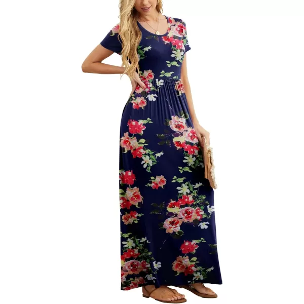 GRECERELLE Women's Short Sleeve Maxi Dresses Casual Long Dresses with Pockets