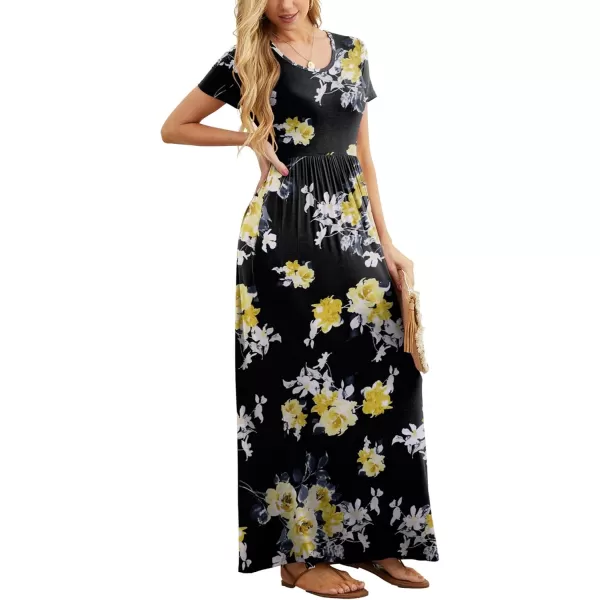 GRECERELLE Women's Short Sleeve Maxi Dresses Casual Long Dresses with Pockets