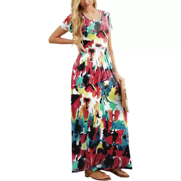 GRECERELLE Women's Short Sleeve Maxi Dresses Casual Long Dresses with Pockets