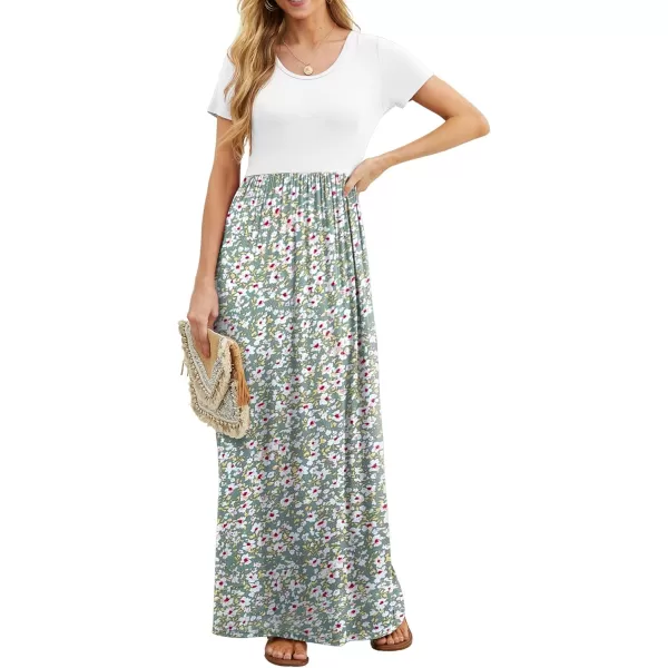 GRECERELLE Women's Short Sleeve Maxi Dresses Casual Long Dresses with Pockets
