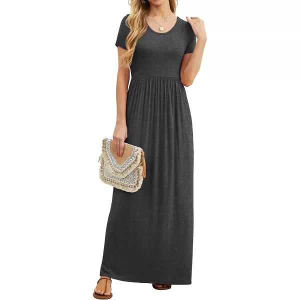 GRECERELLE Women's Short Sleeve Maxi Dresses Casual Long Dresses with Pockets