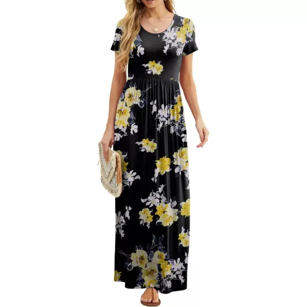 GRECERELLE Women's Short Sleeve Maxi Dresses Casual Long Dresses with Pockets