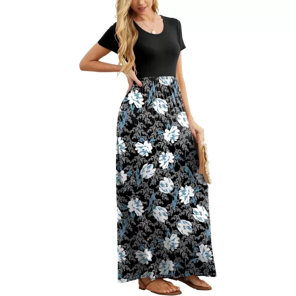 GRECERELLE Women's Short Sleeve Maxi Dresses Casual Long Dresses with Pockets