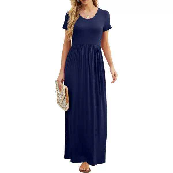 GRECERELLE Women's Short Sleeve Maxi Dresses Casual Long Dresses with Pockets