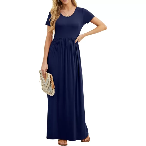 GRECERELLE Women's Short Sleeve Maxi Dresses Casual Long Dresses with Pockets