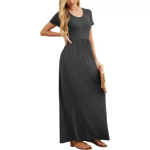 GRECERELLE Women's Short Sleeve Maxi Dresses Casual Long Dresses with Pockets