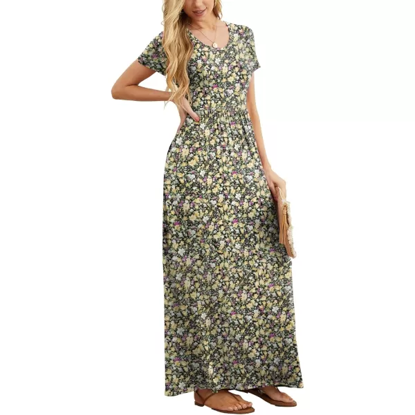 GRECERELLE Women's Short Sleeve Maxi Dresses Casual Long Dresses with Pockets