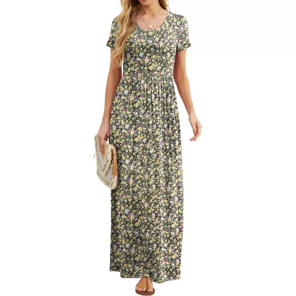 GRECERELLE Women's Short Sleeve Maxi Dresses Casual Long Dresses with Pockets