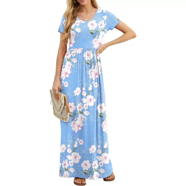GRECERELLE Women's Short Sleeve Maxi Dresses Casual Long Dresses with Pockets