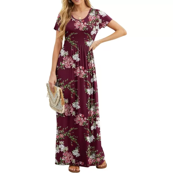 GRECERELLE Women's Short Sleeve Maxi Dresses Casual Long Dresses with Pockets