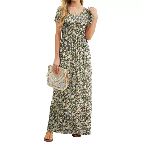 GRECERELLE Women's Short Sleeve Maxi Dresses Casual Long Dresses with Pockets