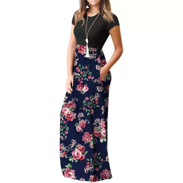 GRECERELLE Women's Short Sleeve Maxi Dresses Casual Long Dresses with Pockets