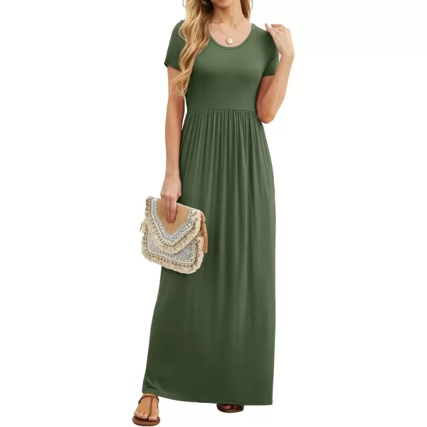 GRECERELLE Women's Short Sleeve Maxi Dresses Casual Long Dresses with Pockets