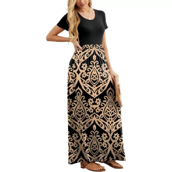 GRECERELLE Women's Short Sleeve Maxi Dresses Casual Long Dresses with Pockets