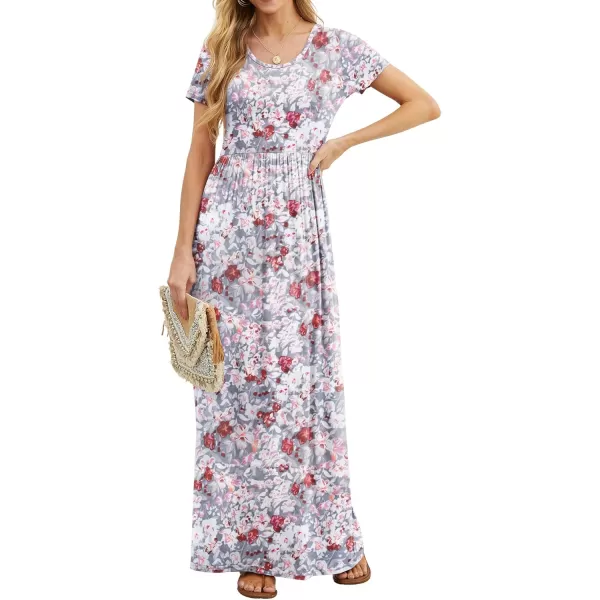 GRECERELLE Women's Short Sleeve Maxi Dresses Casual Long Dresses with Pockets